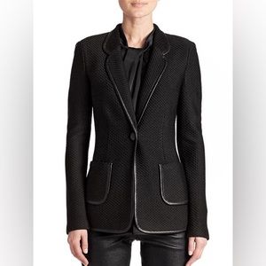 St. John Leather Trimmed Knit Blazer Jacket Topper